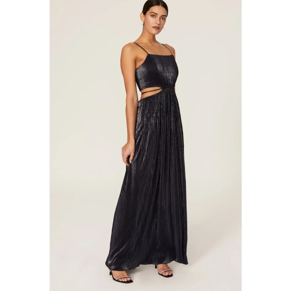 SIMKHAI Daisy Cutout maxi Gown navy blue chiffon plisse dress size 6